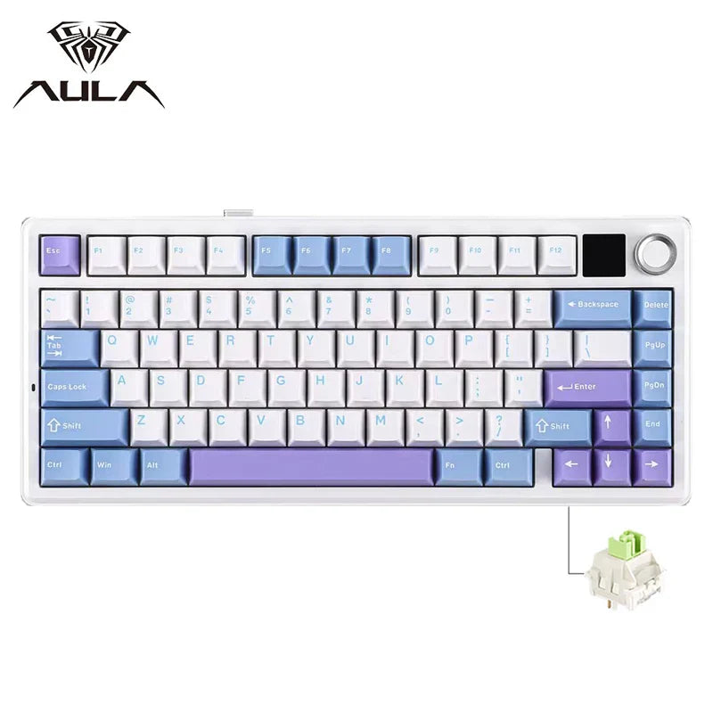 Gaming Mechanical Keyboard 75% Hot Swap RGB TFT Wireless White and Purple - Tophatter Daily Deals