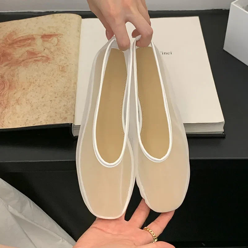 Lightweight Women Ballet Flats - Shallow Slip On Mesh Beige - Tophatter Daily Deals