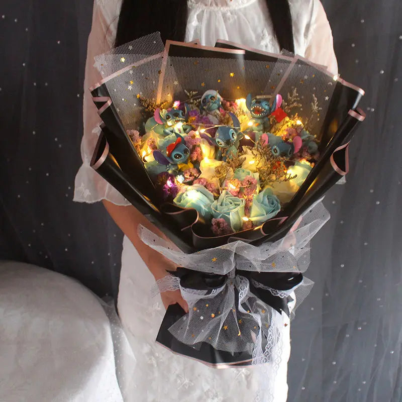 Sanrio Led Lights Plush Toy Bouquet Lilo & Stitch Black Bouquet Flowers - Tophatter Daily Deals