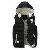Windproof Men Hooded Vest - Quilted Padded, Polyester, Autumn Black - Tophatter Daily Deals