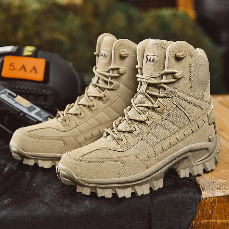 Mens Tactical Desert Combat Ankle Work Boots (Khaki) Apparel & Accessories > Shoes > Boots - Tophatter Daily Deals