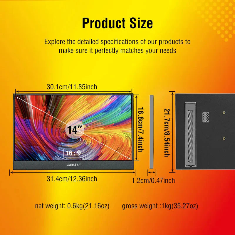 Portable Monitor 14.1 Inch Touch IPS HDR10 Second Screen - Tophatter Daily Deals