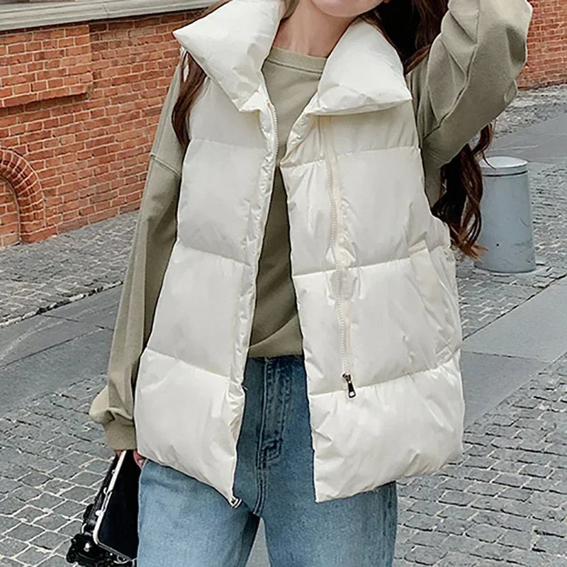 Insulating Women Puffer Vest - Quilted Polyester Winter White - Tophatter Daily Deals