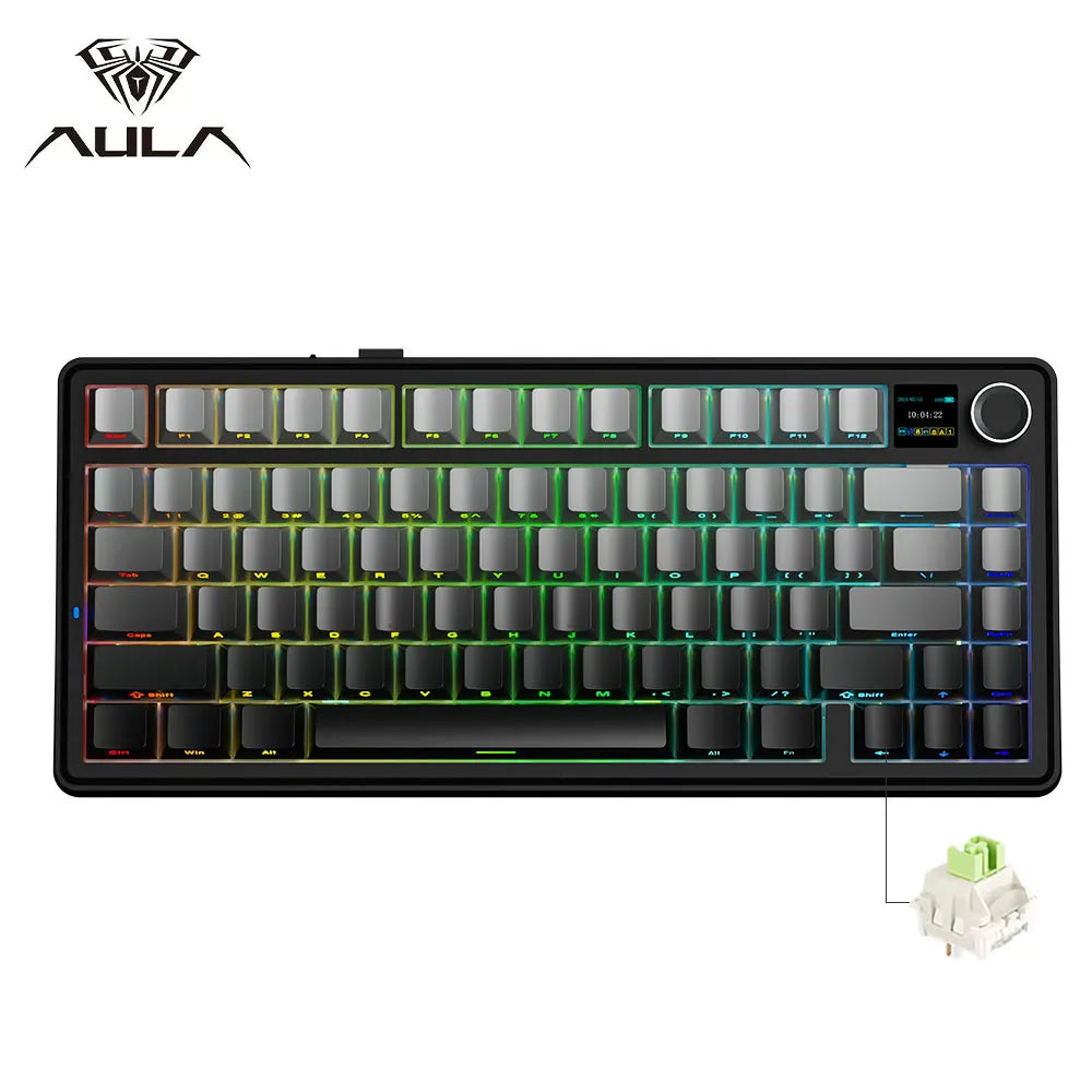 Gaming Mechanical Keyboard 75% Hot Swap RGB TFT Wireless Reef Black - Tophatter Daily Deals