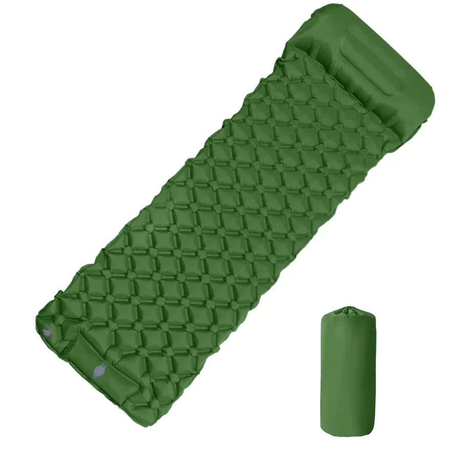 Inflatable Camping Mattress with Pillow Built-In Pump Air Green Camping & Hiking - Tophatter Daily Deals
