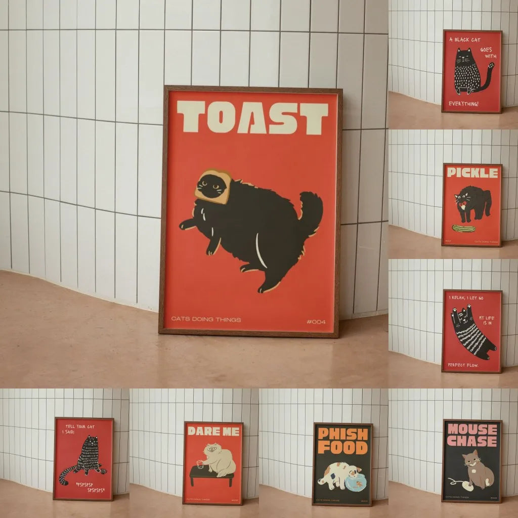 Black Cat Wall Art Red Orange Canvas Print Waterproof - Tophatter Daily Deals