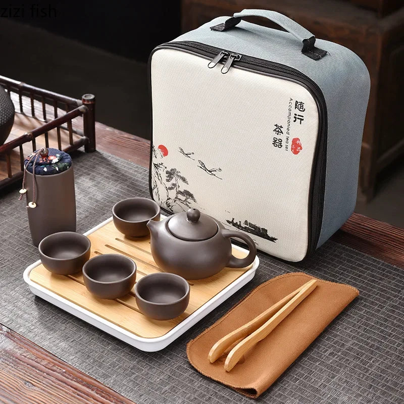 Purple Clay Travel Tea Set Portable Kung Fu Teaware - Tophatter Daily Deals