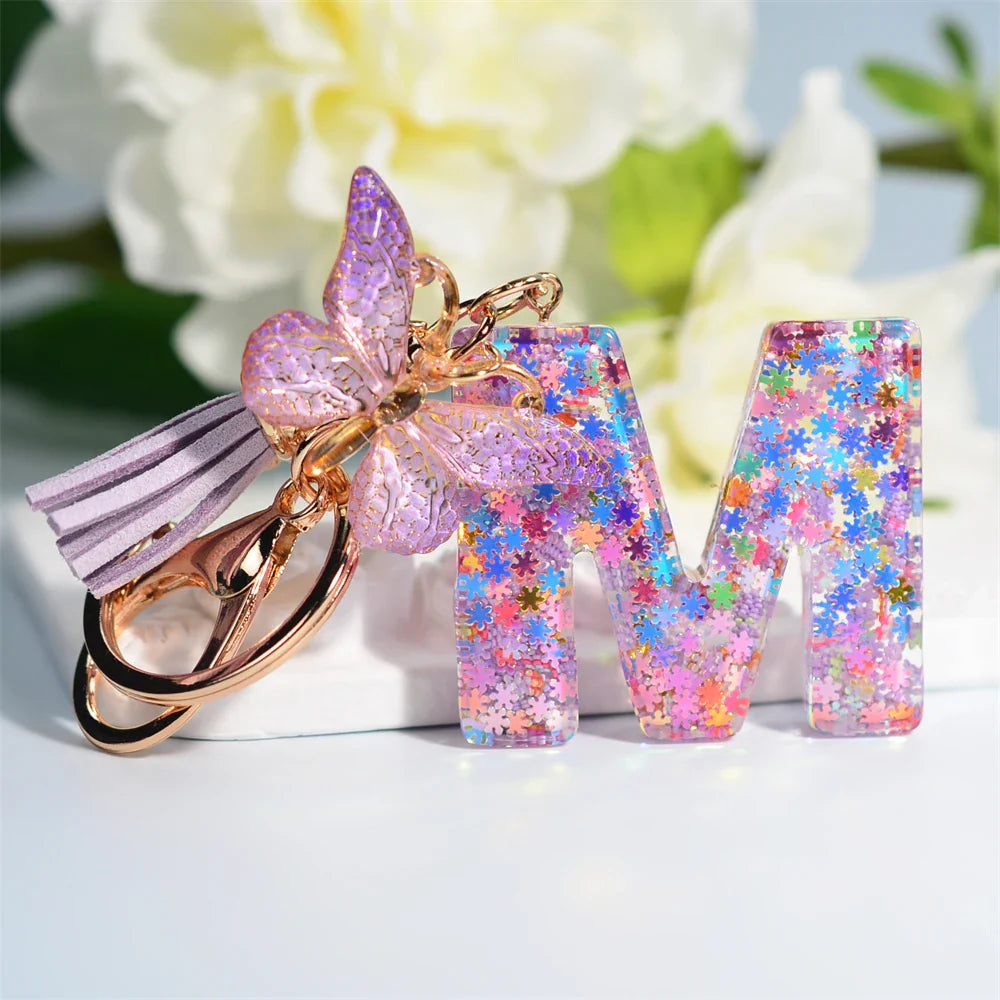 Sequin Letter Keychain With Butterfly Tassel Charm - Tophatter Daily Deals