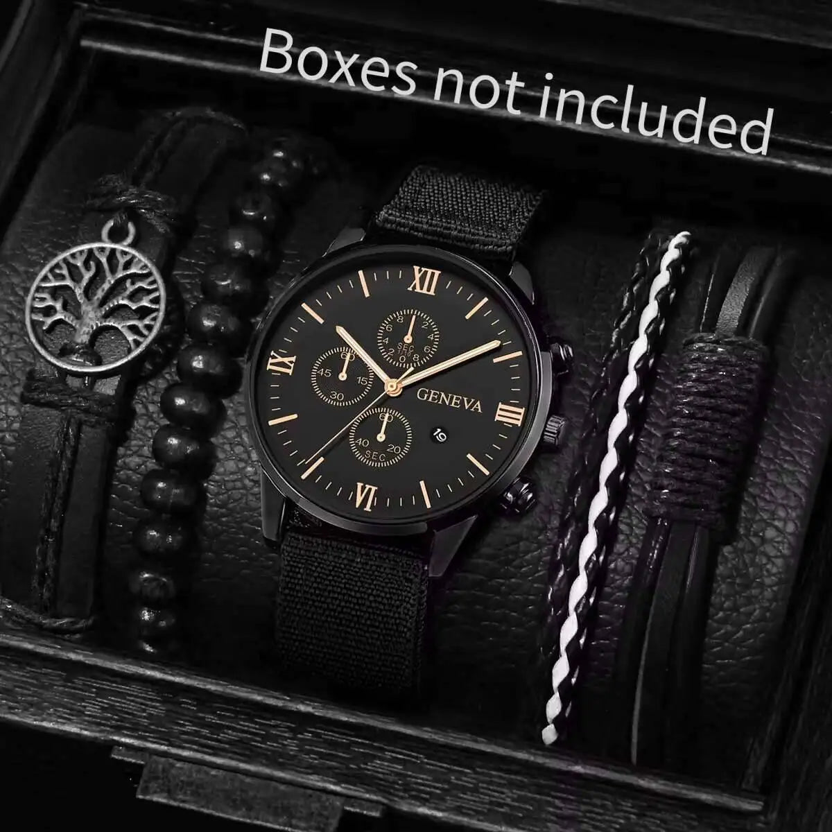 Quartz Watch And Bracelet Set Nylon Band Casual Gift Black D No Box - Tophatter Daily Deals