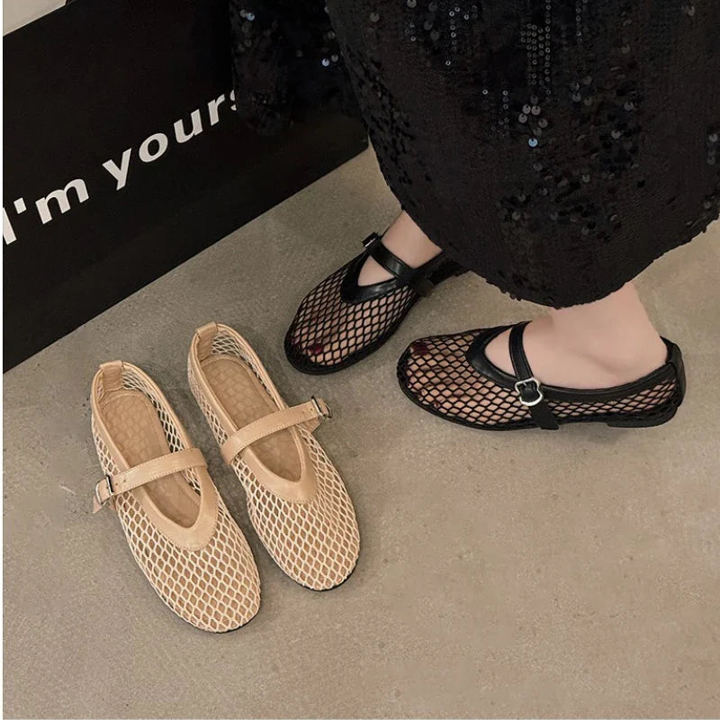 Breathable Women Mesh Ballet Flats - Strappy Round Toe - Tophatter Daily Deals