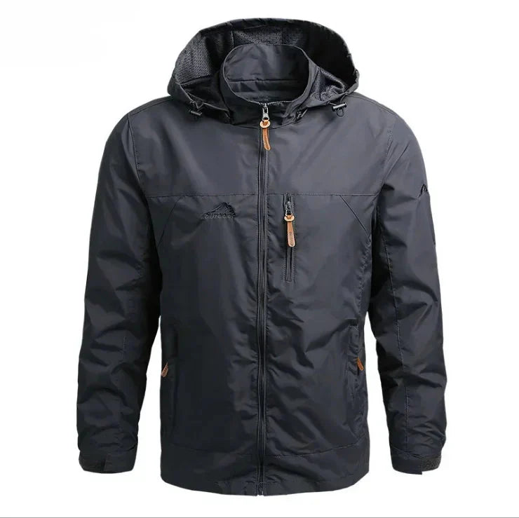 Waterproof Men Jacket – Hooded Windbreaker, Polyester, Autumn Gray - Tophatter Daily Deals