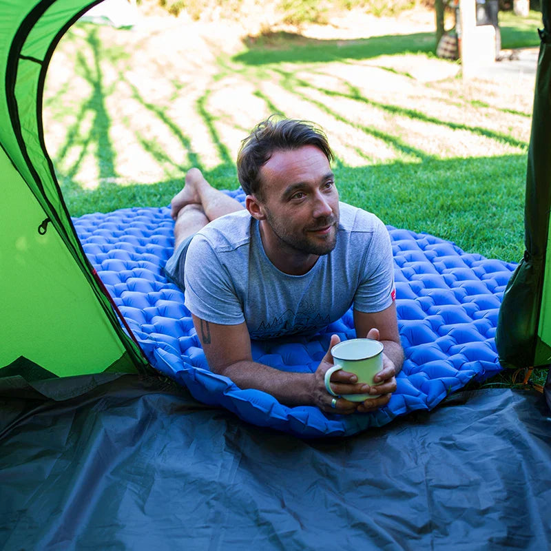 Double Air Mattress Inflatable Sleeping Pad Blue Camping & Hiking - Tophatter Daily Deals