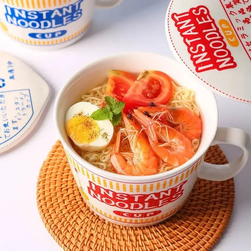 Instant Noodle Bowl Ceramic With Handle And Lid Large - Tophatter Daily Deals