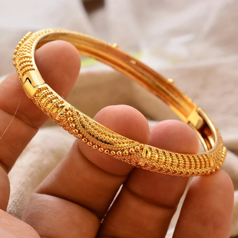 Gold Plated Bangles Luxury Arabic Wedding Bracelet style5 58-60mm - Tophatter Daily Deals