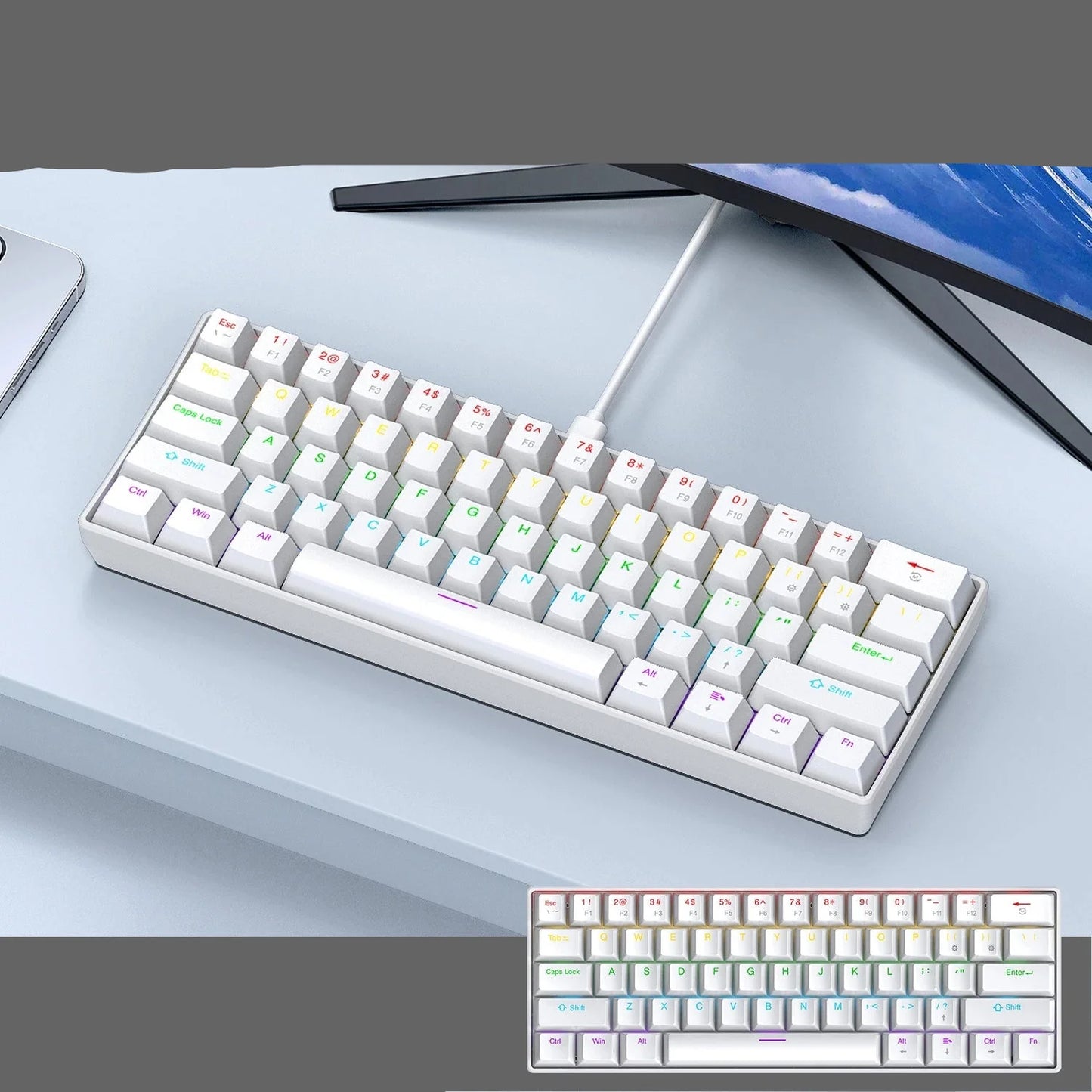 60 Percent Mechanical Mini Keyboard Wired RGB Portable White - Tophatter Daily Deals
