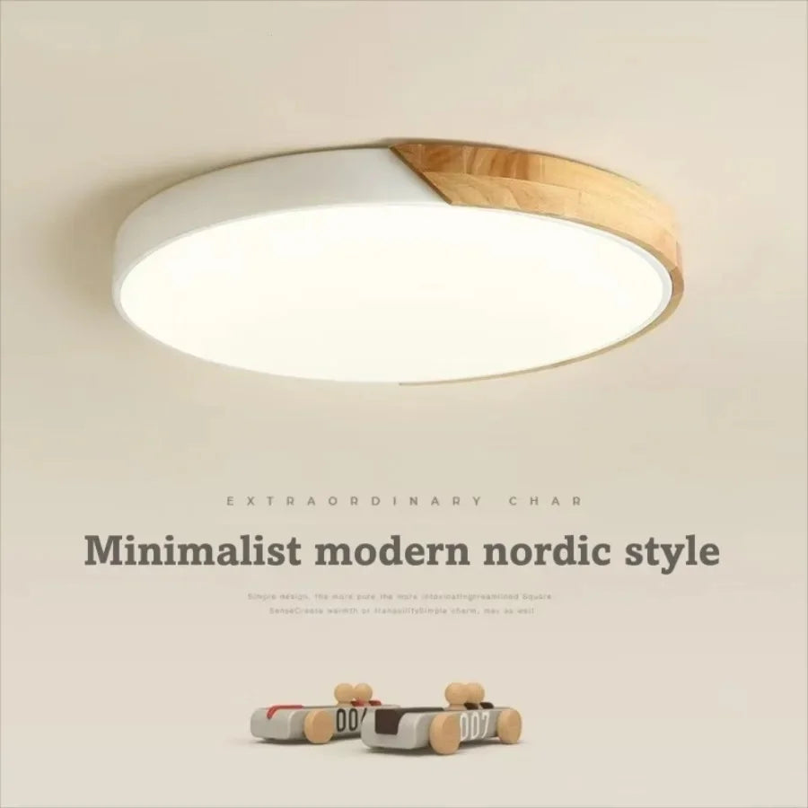 Japandi Led Ceiling Light Nordic Wood Modern Soft Glow Diffuser - Tophatter Daily Deals