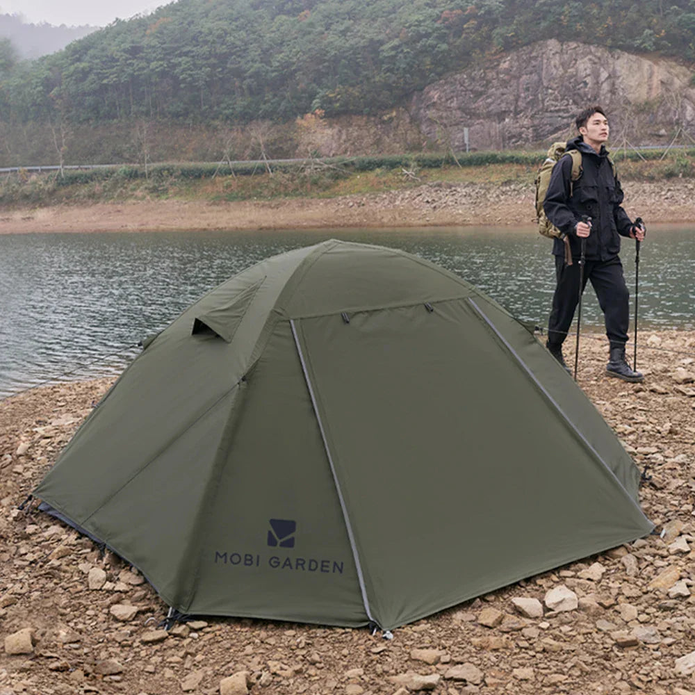 Double-Layer Camping Tent Olive Green Tents - Tophatter Daily Deals