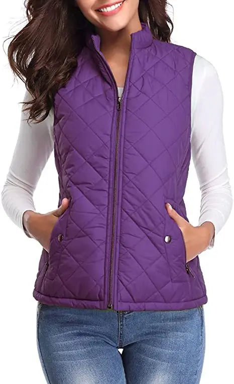 Lightweight Women Quilted Vest - Stand Collar Cotton Winter - Tophatter Daily Deals