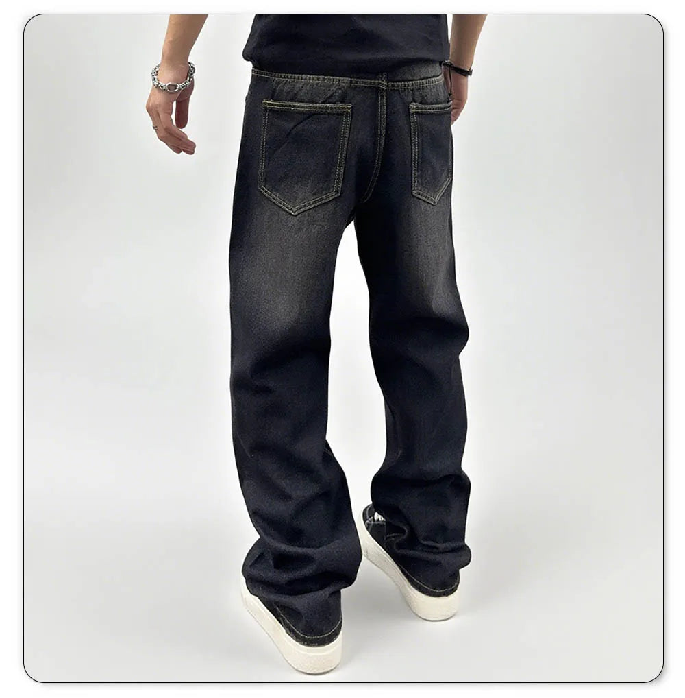 Oversized Men's Jeans - Straight Cut, Washed Denim, Autumn - Tophatter Daily Deals