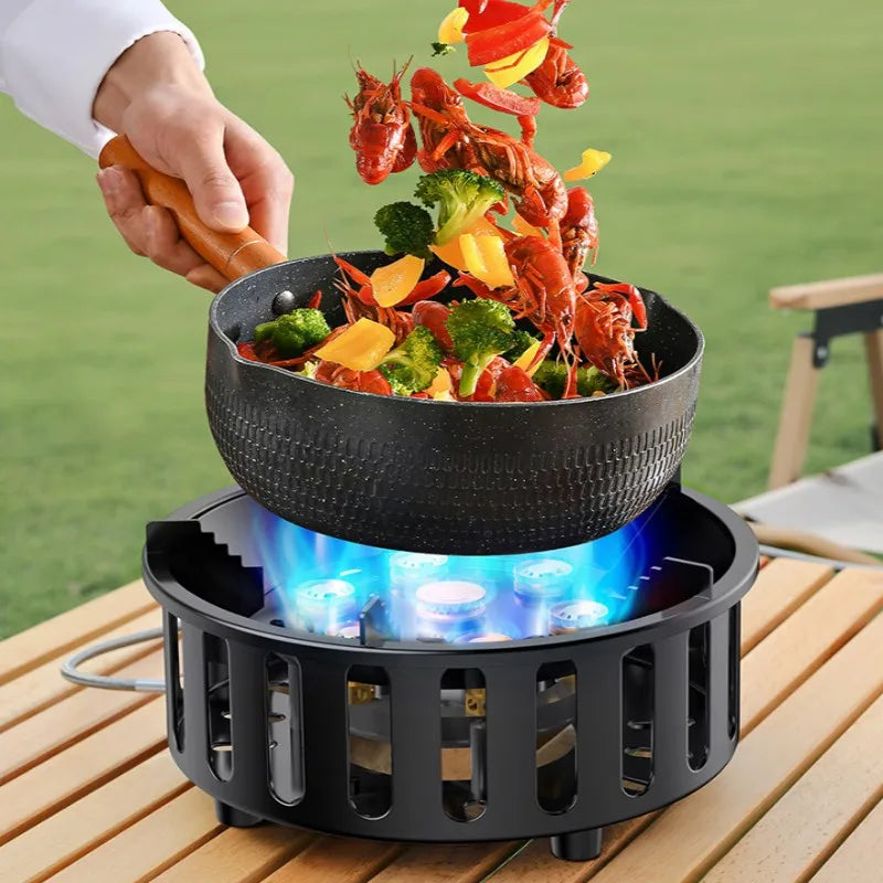 7-Core High-Power Camping Gas Stove Black Camp Cooking - Tophatter Daily Deals