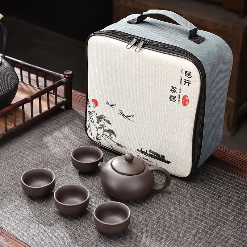 Purple Clay Travel Tea Set Portable Kung Fu Teaware Ba - Tophatter Daily Deals