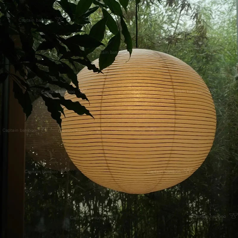 Japandi Pendant Lamp Wabi Sabi Rice Paper Round LED Dimmable - Tophatter Daily Deals