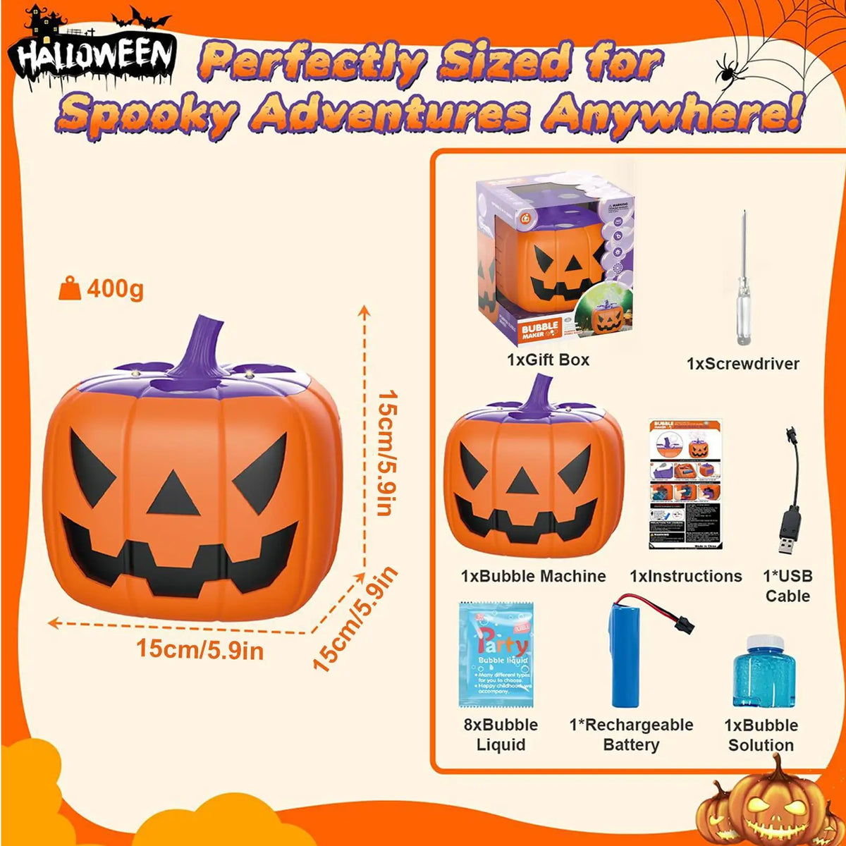 Pumpkin Bubble Machine Halloween 2025 With Lights Sound - Tophatter Daily Deals