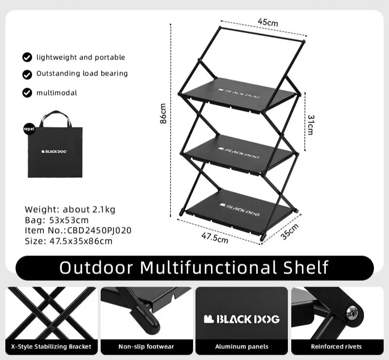 Camping Foldable Storage Organizer Rack Black Camp Furniture - Tophatter Daily Deals