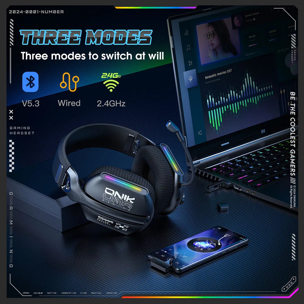 Wireless Gaming Headset Tri Mode Bluetooth Wired Immersive - Tophatter Daily Deals