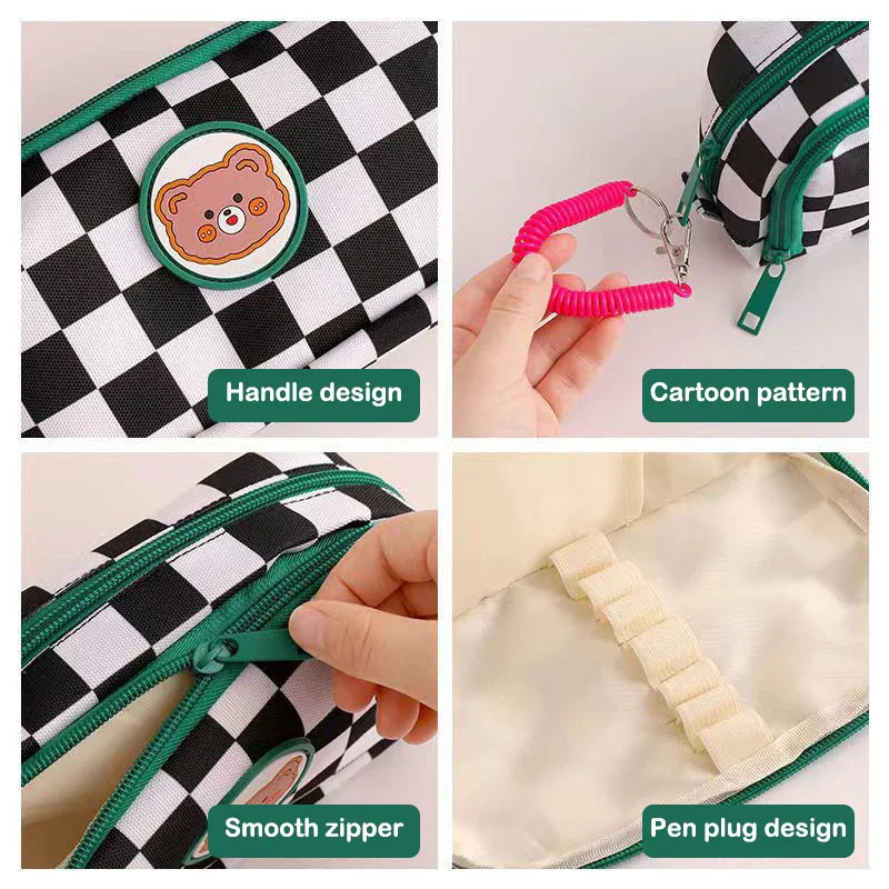 Kawaii Checkerboard Pencil Case Large Capacity Animals - Tophatter Daily Deals