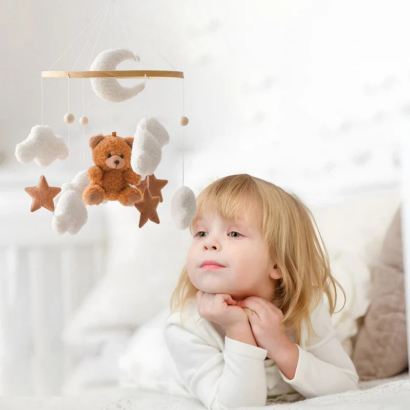 Wooden Crib Mobile Felt Bear Musical Newborn Sensory Toys - Tophatter Daily Deals