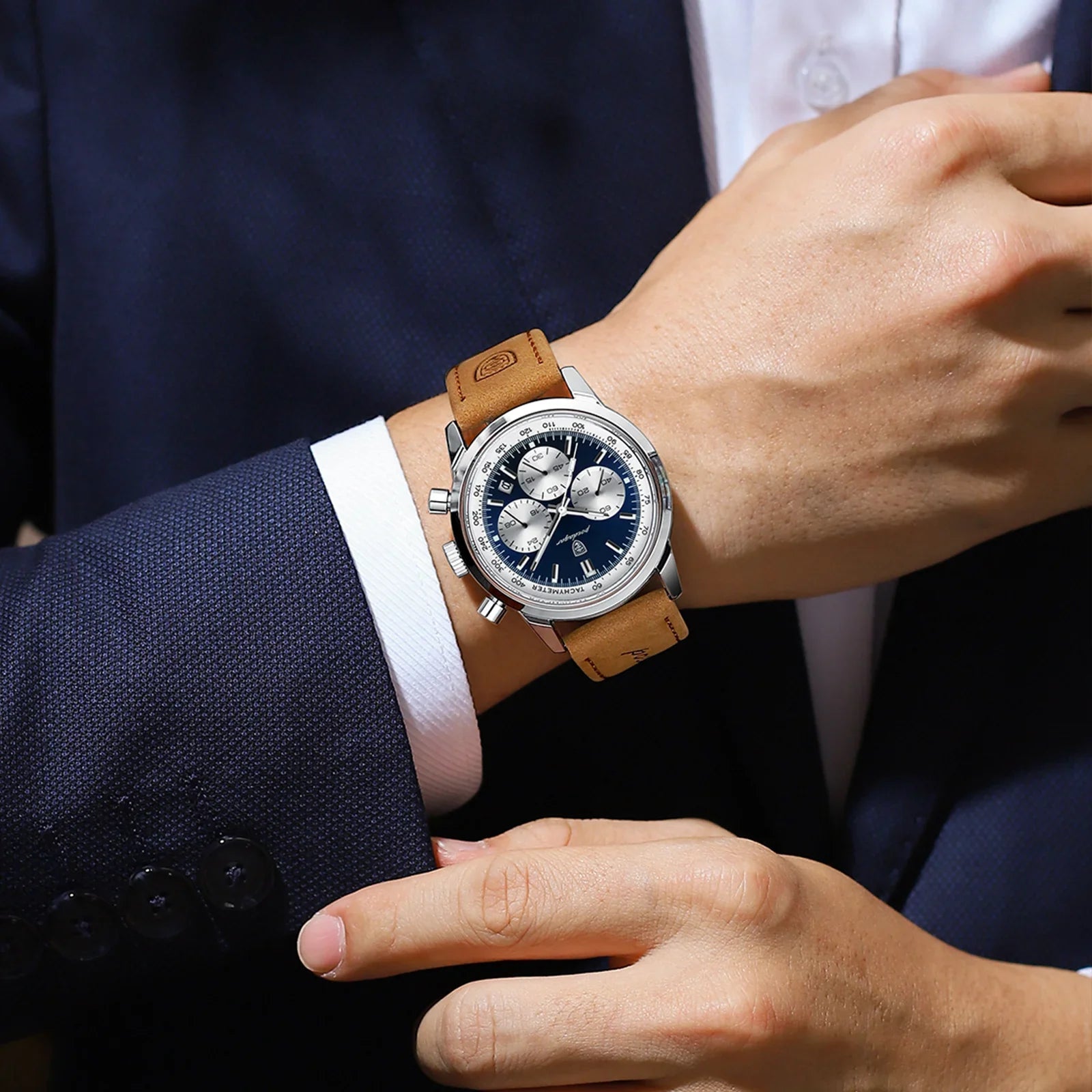 Quartz Watch Leather Chronograph Military Style 2025 - Tophatter Daily Deals