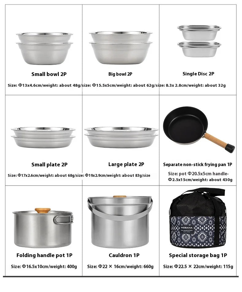 14-Piece Camping Cookware Set Silver Camp Cooking - Tophatter Daily Deals