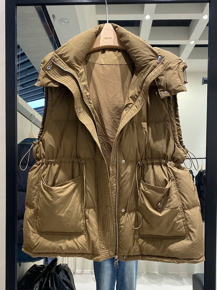 Lightweight Relaxed Women Down Vest - Hooded, Down, Winter - Tophatter Daily Deals
