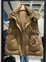Lightweight Relaxed Women Down Vest - Hooded, Down, Winter - Tophatter Daily Deals