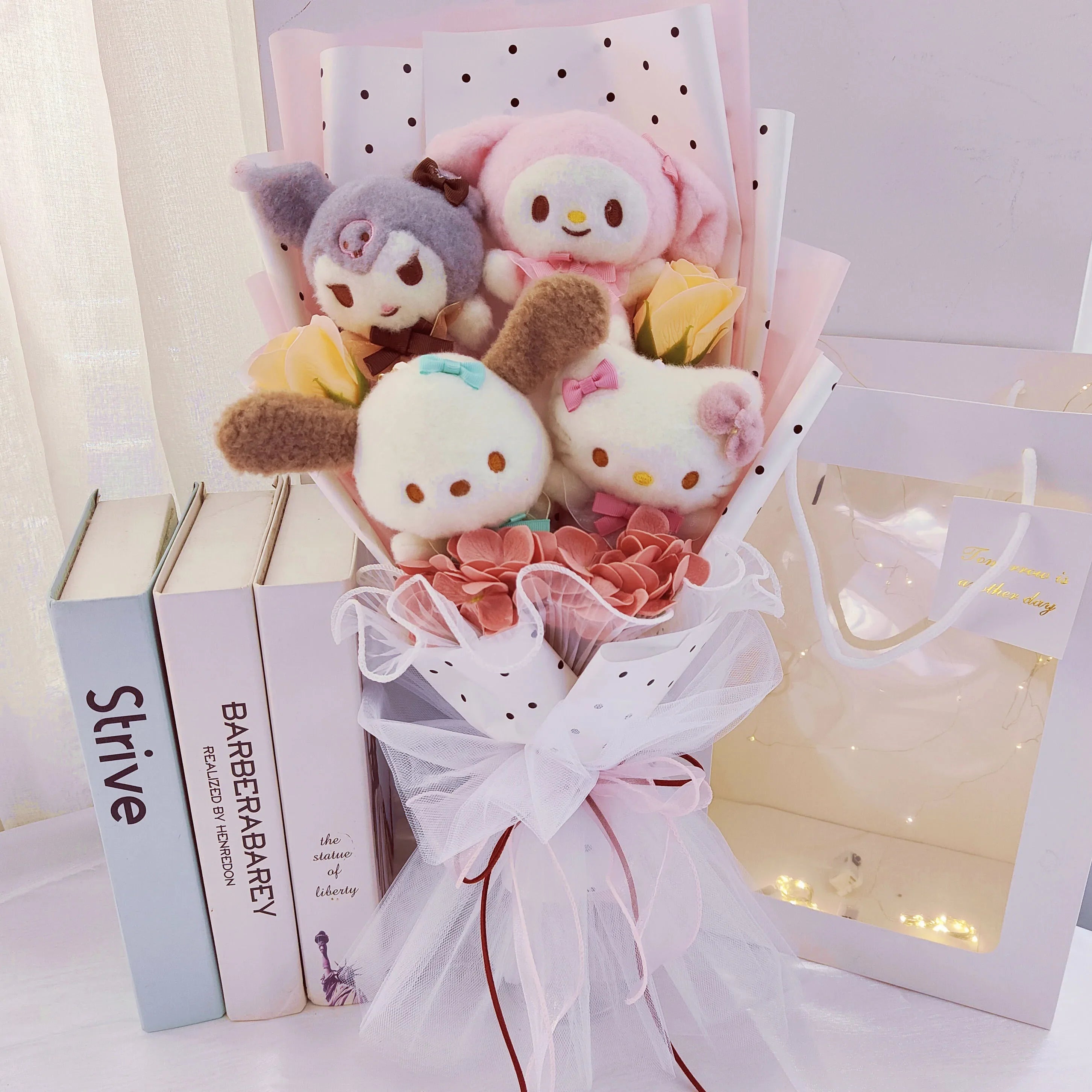 Sanrio Plush Bouquet My Melody Kuromi Cinnamoroll Hello Kitty Pink Polka Dots Flowers - Tophatter Daily Deals