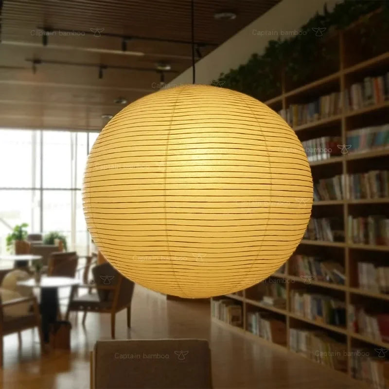 Japandi Pendant Lamp Wabi Sabi Rice Paper Round LED Dimmable - Tophatter Daily Deals
