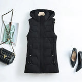 Lightweight Cozy Women Long Puffer Vest - Hooded Down Black - Tophatter Daily Deals