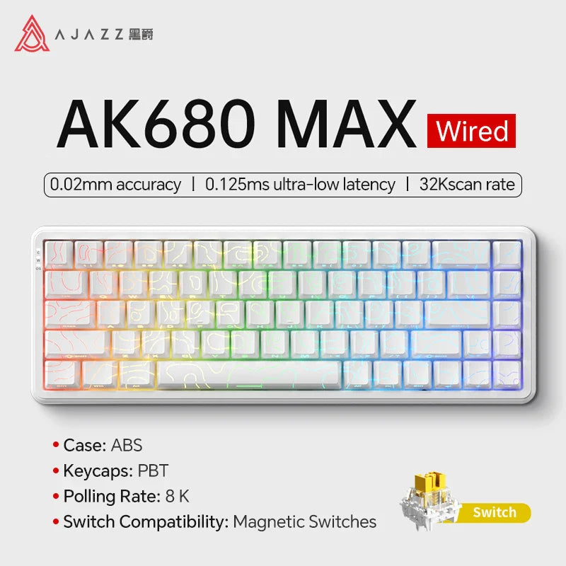 Mechanical Keyboard Sixty Mini Wireless ARGB Magnetic Hall White contour lines - Tophatter Daily Deals