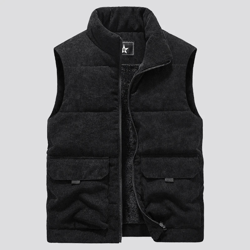 Insulating Mens Fleece Vest - Quilted Corduroy, Casual Black - Tophatter Daily Deals