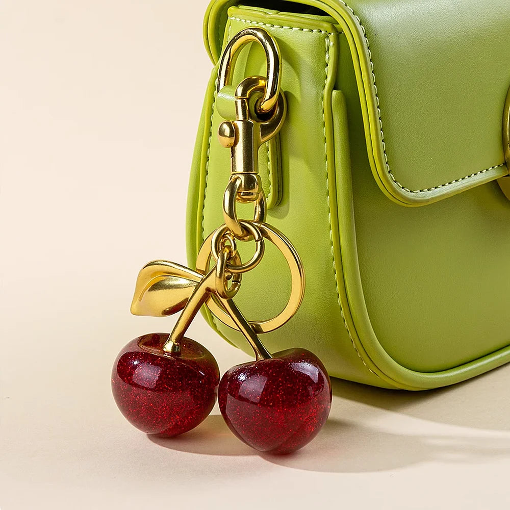 Red Cherry Keychain Bag Charm With Gold Leaf Lobster Clasp - Tophatter Daily Deals
