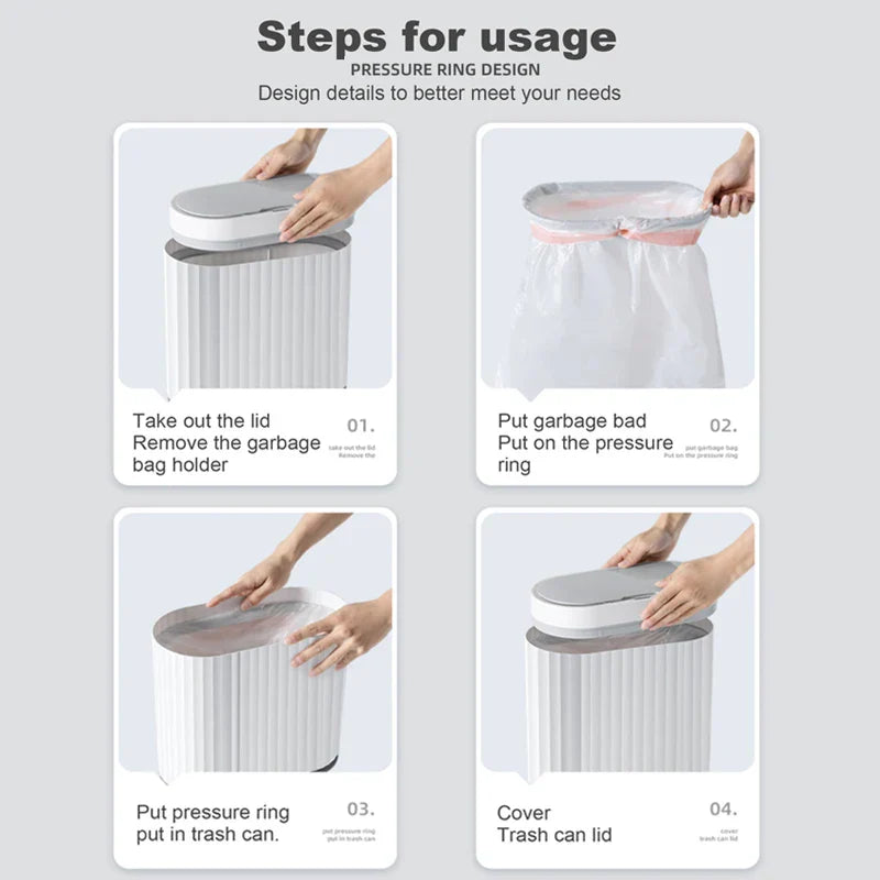 Automatic Sensor Trash Can Narrow Roman Stripe Bathroom Bin - Tophatter Daily Deals