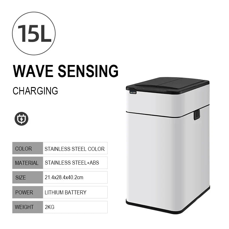 Trash Can 20L Stainless Steel Sensor Kitchen Bin Hands Free 15L White Rechargeable - Tophatter Daily Deals
