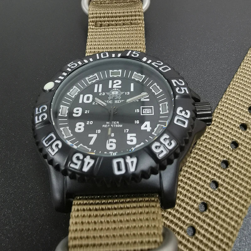 Military Watch Green Nylon Strap 50m Waterproof Luminous - Tophatter Daily Deals