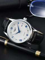 Automatic Watch Leather Strap Mechanical Date Waterproof - Tophatter Daily Deals