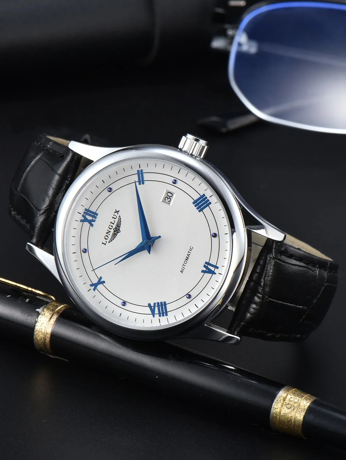 Automatic Watch Leather Strap Mechanical Date Waterproof - Tophatter Daily Deals