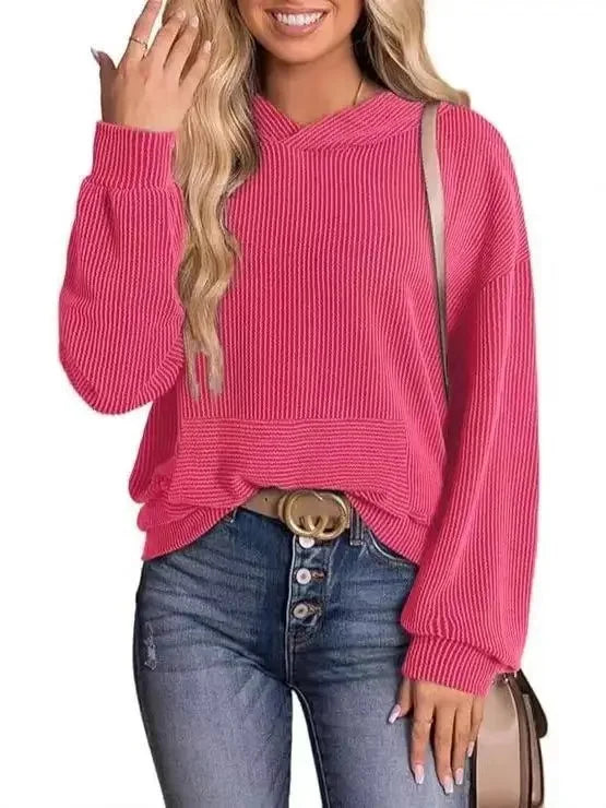 Lightweight Relaxed Womens Hoodie - Ribbed Knit, Casual - Tophatter Daily Deals