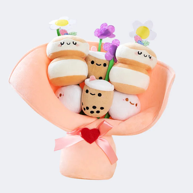 Kawaii Boba Flower Plush Toy Bouquet Bubble Tea Dolls Preserved Flowers Plushies Valentine's Day Graduation Gift Pink 35cm Food - Tophatter Daily Deals