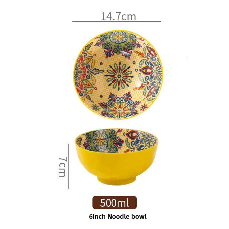 Bohemian Ceramic Rice Bowl Retro Noodle Bowl Kitchen Gift Miluosun-6inch - Tophatter Daily Deals