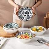 7.5 Inch Japanese Ceramic Noodle Bowl With Handles Blue - Tophatter Daily Deals